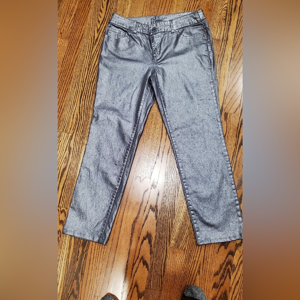 Chico's metallic deep silver jeans Sz 0 (s)